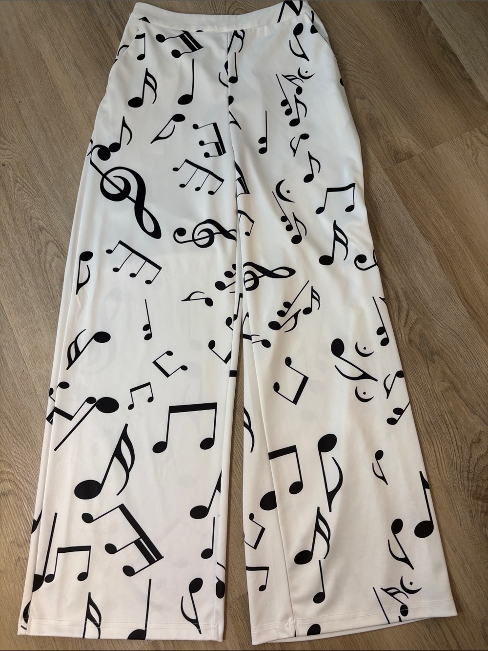 Stylewe Music Note Wide Leg Lounge Pants White Black Medium novelty teacher